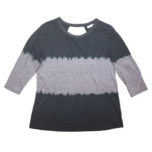 Gilded Intent Tie Dye Top XL Black Gray 3/4 Sleeve Keyhole Back Boho